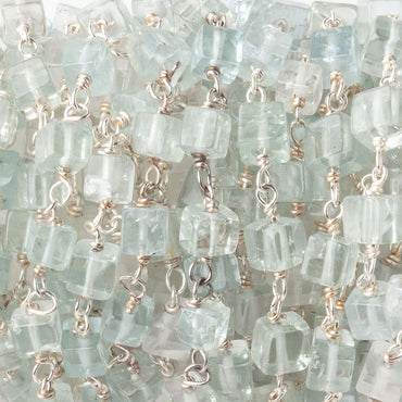3.5-4mm Aquamarine Plain Cubes on .925 Sterling Silver Chain (ONLINE ORDER ONLY)