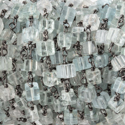 3.5-4mm Aquamarine Plain Cubes on Black Gold over .925 Silver Chain (ONLINE ORDER ONLY)