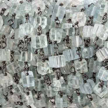 3.5-4mm Aquamarine Plain Cubes on Black Gold over .925 Silver Chain (ONLINE ORDER ONLY)