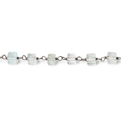 3.5-4mm Aquamarine Plain Cubes on Black Gold over .925 Silver Chain (ONLINE ORDER ONLY)