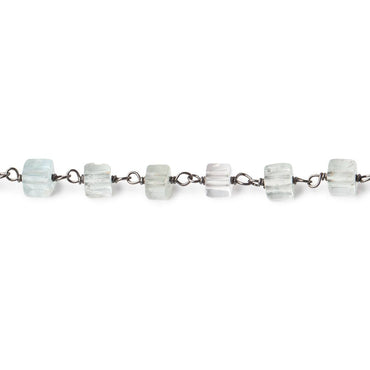 3.5-4mm Aquamarine Plain Cubes on Black Gold over .925 Silver Chain (ONLINE ORDER ONLY)