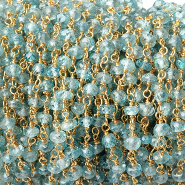 3.5-4mm Blue Zircon Faceted Rondelles on Vermeil Hand-Wrapped Chain (ONLINE ORDER ONLY)