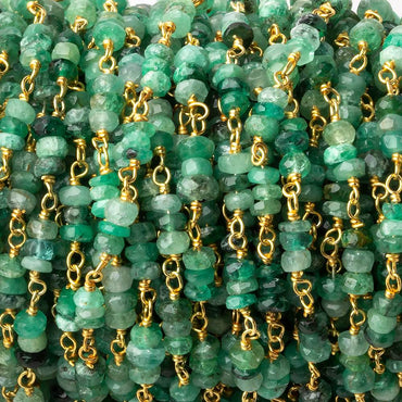 3.5-4mm Emerald faceted rondelle Trio Vermeil Chain by the foot 93 beads per (ONLINE ORDER ONLY)
