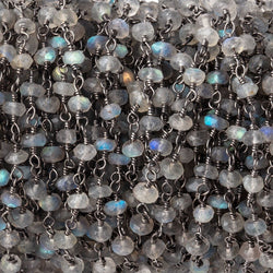 3.5-4mm Labradorite faceted rondelle Black Gold plated Chain by the foot 34 beads (ONLINE ORDER ONLY)