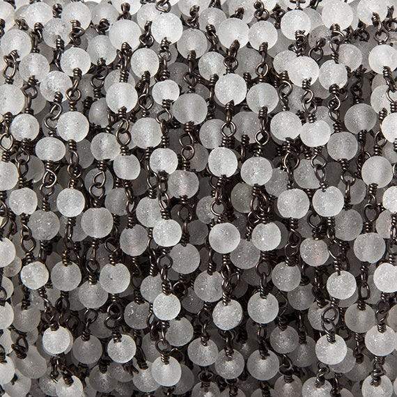 3.5-4mm Matte Crystal Quartz round Black Gold Chain by the foot 33 pieces (ONLINE ORDER ONLY)