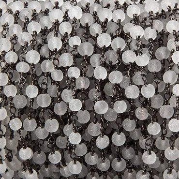 3.5-4mm Matte Crystal Quartz round Black Gold Chain by the foot 33 pieces (ONLINE ORDER ONLY)