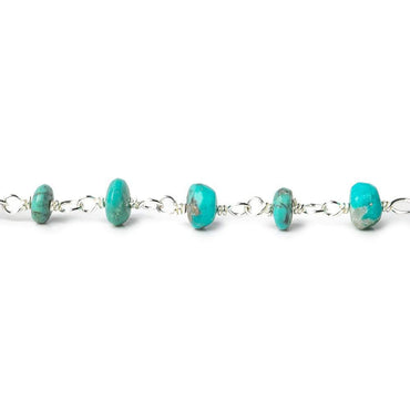 3.5-4mm Mongolian Turquoise plain rondelle .925 Silver Chain by the foot 40 beads A (ONLINE ORDER ONLY)