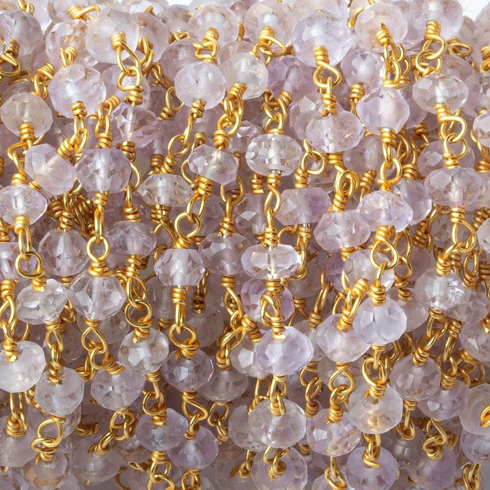 3.5-4mm Pink Amethyst faceted rondelle Gold plated Chain by the foot 36 pieces (ONLINE ORDER ONLY)