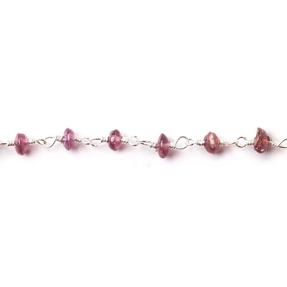 3.5-4mm Pink Tourmaline plain rondelle Silver plated Chain by the foot (ONLINE ORDER ONLY)