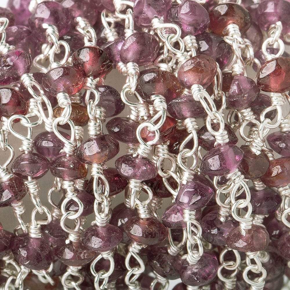 3.5-4mm Pink Tourmaline plain rondelle Silver plated Chain by the foot (ONLINE ORDER ONLY)