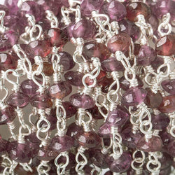 3.5-4mm Pink Tourmaline plain rondelle Silver plated Chain by the foot (ONLINE ORDER ONLY)