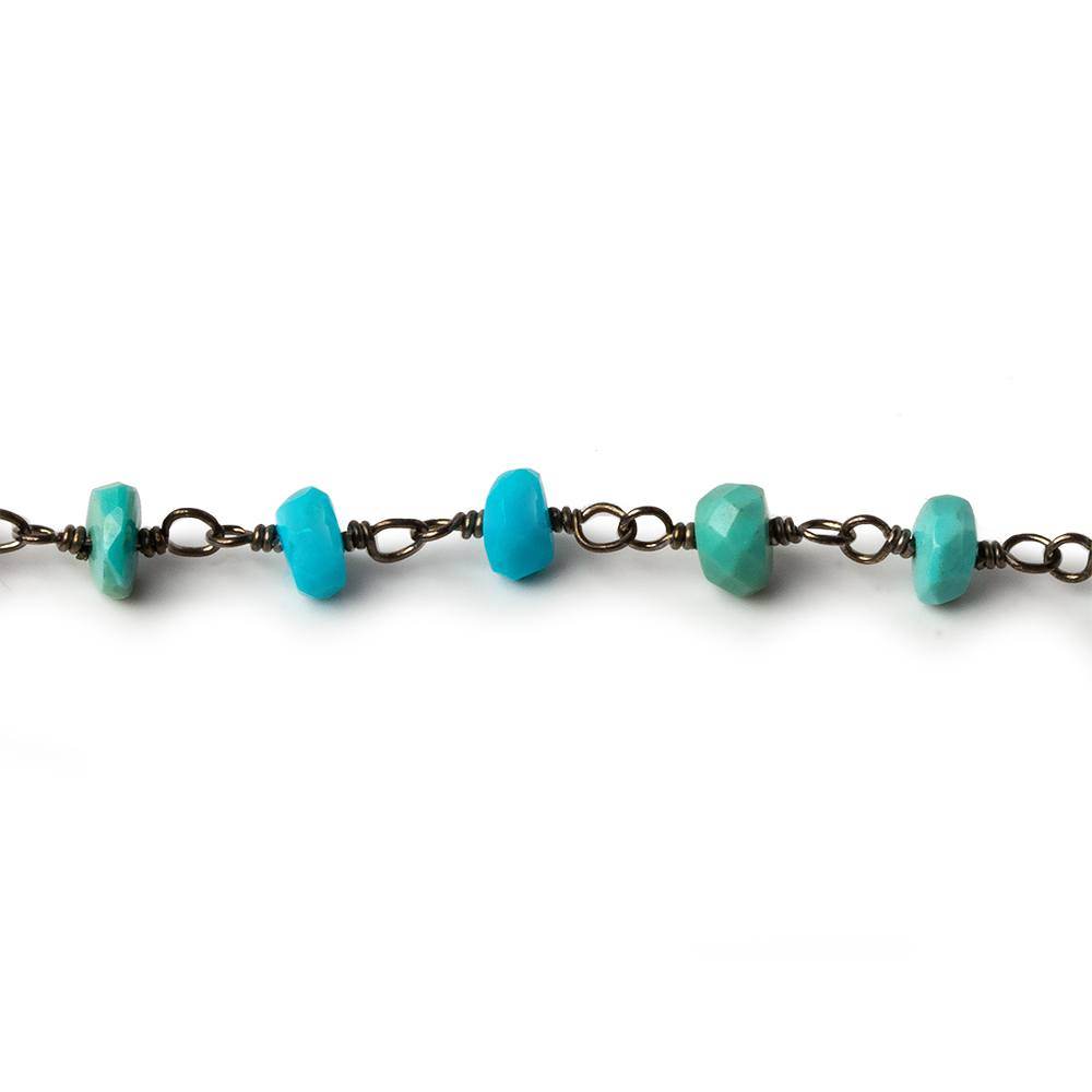 3.5-4mm Sleeping Beauty Turquoise faceted rondelle Black Gold .925 Silver Chain by the foot (ONLINE ORDER ONLY)