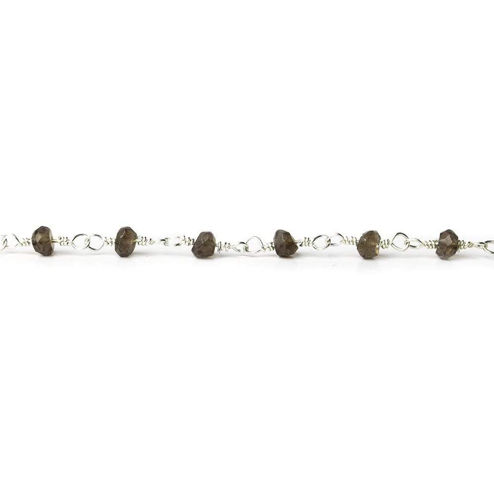 3.5-4mm Smoky Quartz faceted rondelle Silver plated Chain by the foot (ONLINE ORDER ONLY)