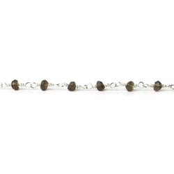 3.5-4mm Smoky Quartz faceted rondelle Silver plated Chain by the foot (ONLINE ORDER ONLY)