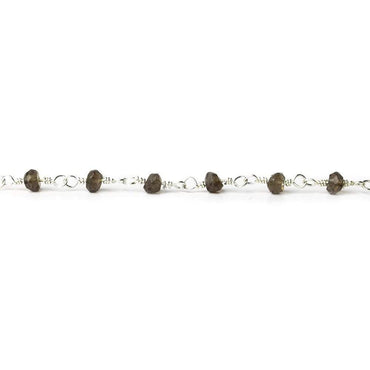 3.5-4mm Smoky Quartz faceted rondelle Silver plated Chain by the foot (ONLINE ORDER ONLY)