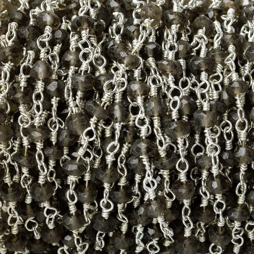 3.5-4mm Smoky Quartz faceted rondelle Silver plated Chain by the foot (ONLINE ORDER ONLY)