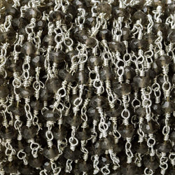 3.5-4mm Smoky Quartz faceted rondelle Silver plated Chain by the foot (ONLINE ORDER ONLY)
