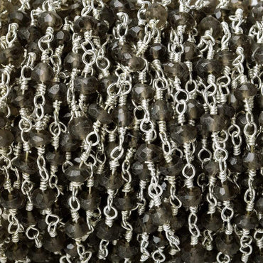 3.5-4mm Smoky Quartz faceted rondelle Silver plated Chain by the foot (ONLINE ORDER ONLY)