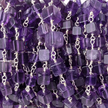 3.5-5mm Amethyst Plain Cubes on Sterling Silver Chain (ONLINE ORDER ONLY)