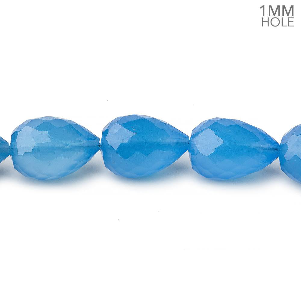 12x8mm Santorini Blue Chalcedony straight drilled faceted tear drop beads 8 inch 17 large hole beads (ONLINE ORDER ONLY)