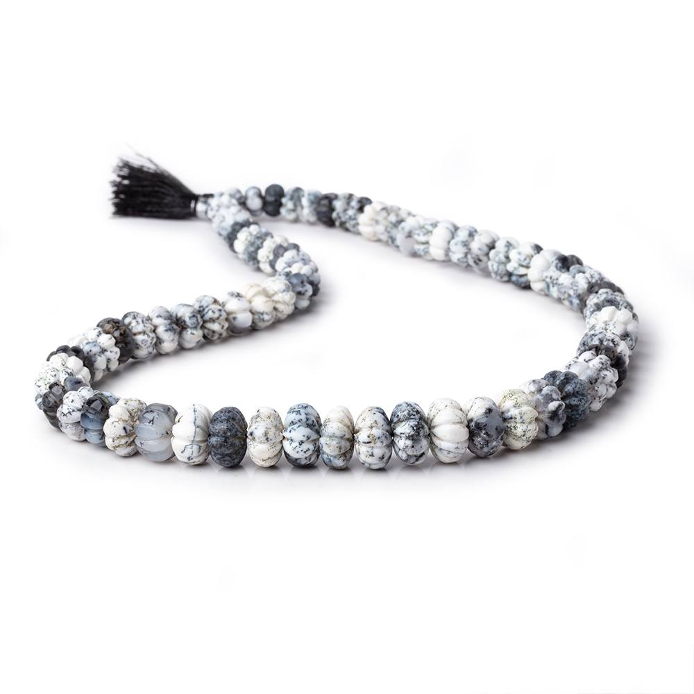 7.5-12.5mm Dendritic Opal Hand Carved Melon Rondelles 18 inch 74 beads AA (ONLINE ORDER ONLY)