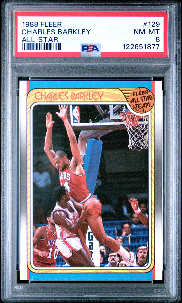 Graded 1988-89 Fleer Charles Barkley #129 Basketball Card PSA 8 Near Mint (ONLINE ORDER ONLY)