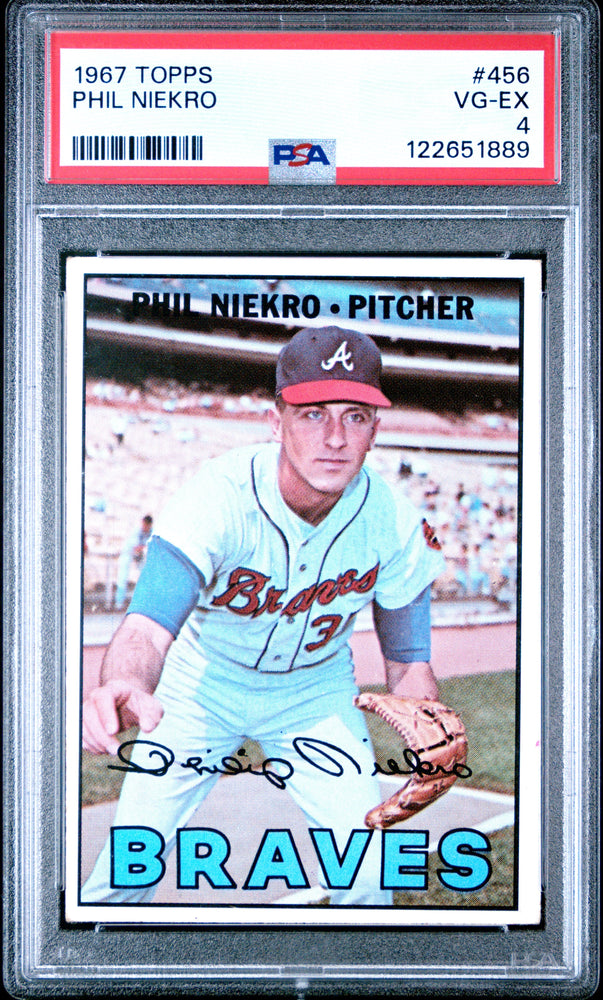 Graded 1967 Topps Phil Niekro #456 Baseball Card PSA 4 Very Good (ONLINE ORDER ONLY)