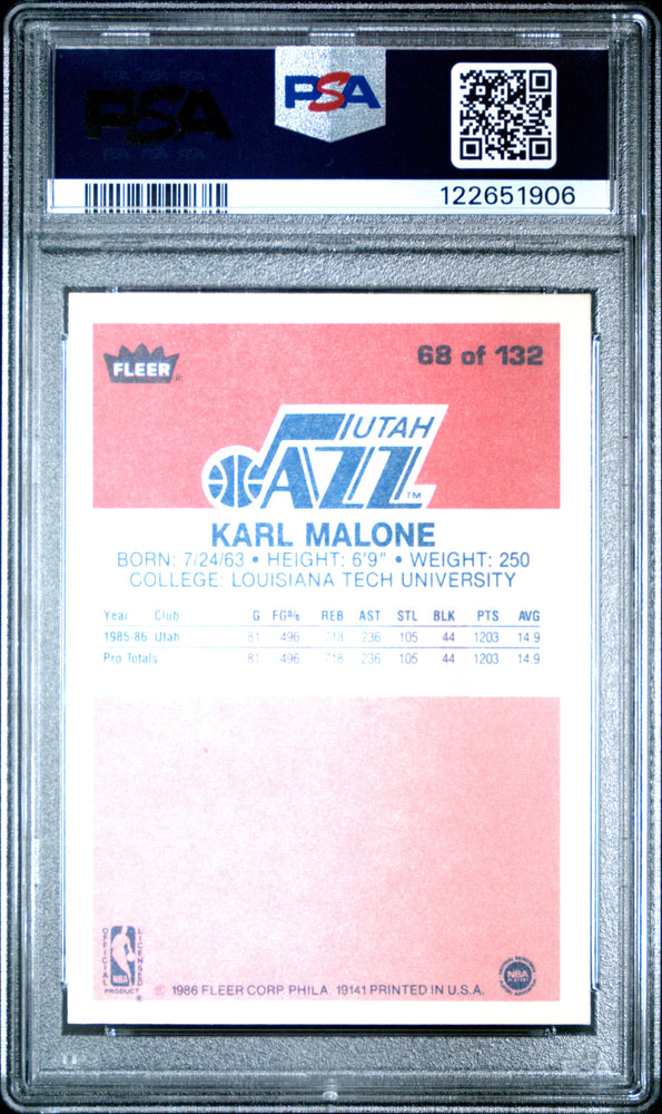 Graded 1986-87 Fleer Karl Malone #68 Rookie RC Basketball Card PSA 7 Near Mint (ONLINE ORDER ONLY)