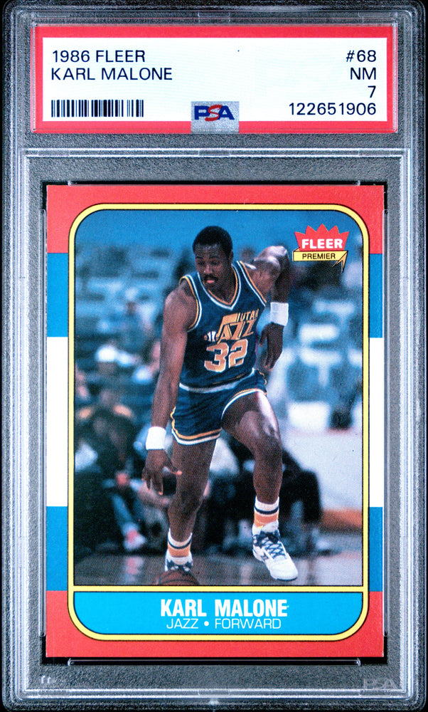 Graded 1986-87 Fleer Karl Malone #68 Rookie RC Basketball Card PSA 7 Near Mint (ONLINE ORDER ONLY)