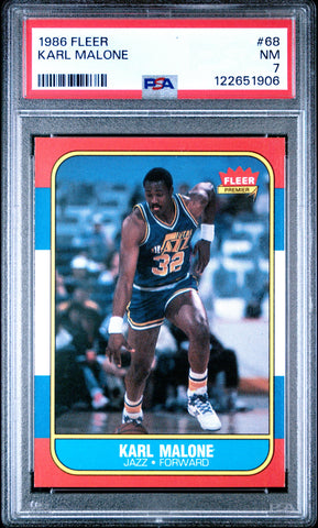 Graded 1986-87 Fleer Karl Malone #68 Rookie RC Basketball Card PSA 7 Near Mint (ONLINE ORDER ONLY)