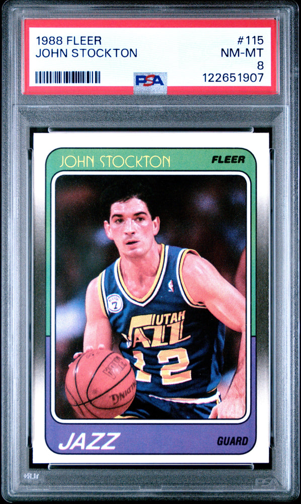 Graded 1988-89 Fleer John Stockton #115 Rookie RC Basketball Card PSA 8 Near Mint (ONLINE ORDER ONLY)