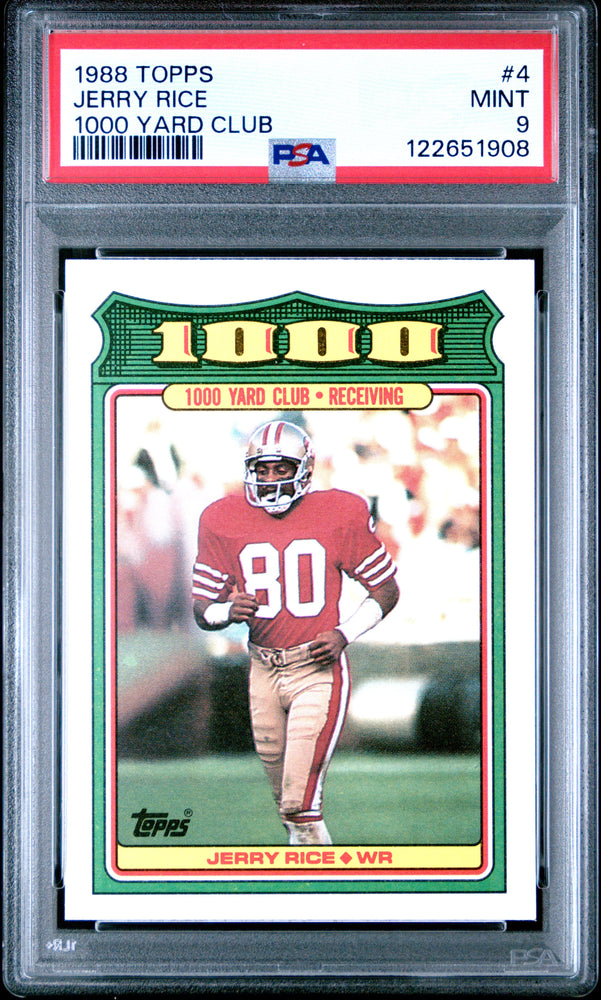 Graded 1988 Topps Jerry Rice #4 1000 Yard Club Football Card PSA 9 Mint (ONLINE ORDER ONLY)