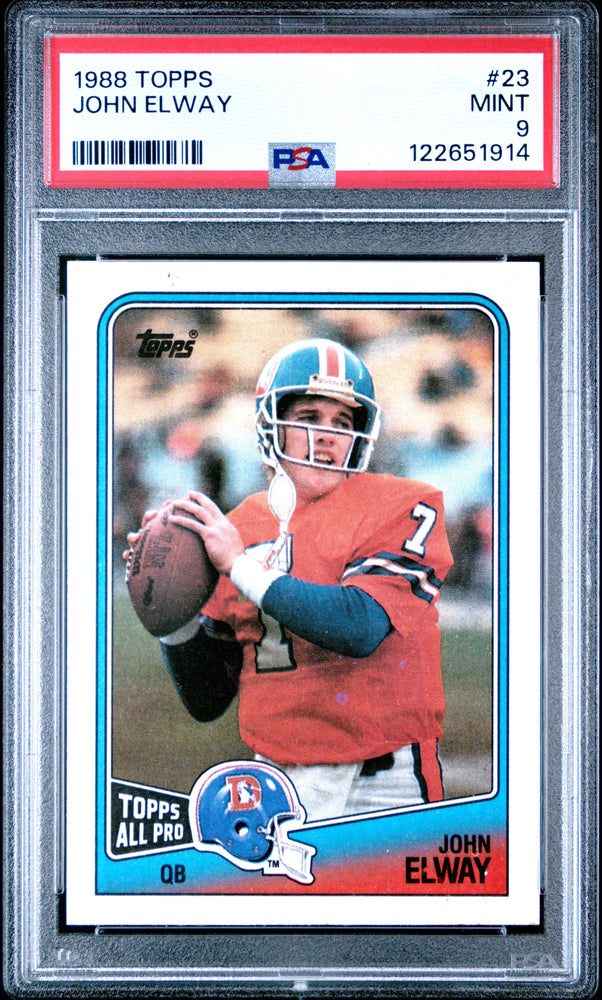 Graded 1988 Topps John Elway #23 Football Card PSA 9 Mint (ONLINE ORDER ONLY)