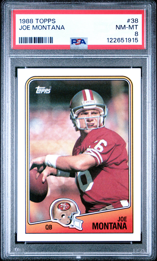 Graded 1988 Topps Joe Montana #38 Football Card PSA 8 Near Mint (ONLINE ORDER ONLY)