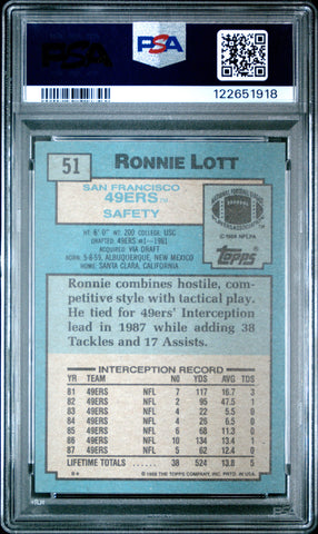 Graded 1988 Topps Ronnie Lott #51 Football Card PSA 8 Near Mint (ONLINE ORDER ONLY)