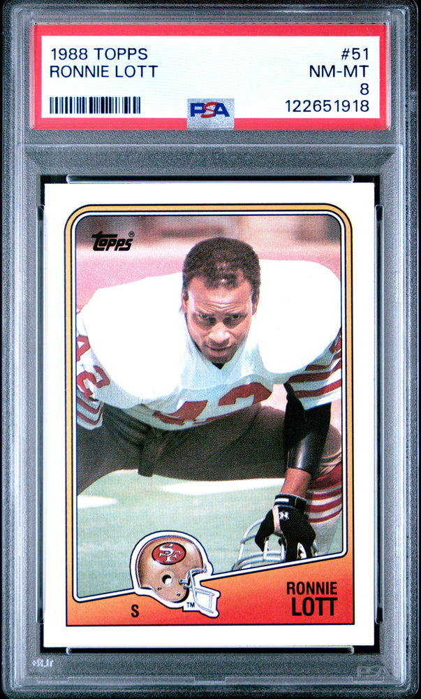 Graded 1988 Topps Ronnie Lott #51 Football Card PSA 8 Near Mint (ONLINE ORDER ONLY)
