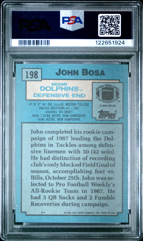 Graded 1988 Topps John Bosa #198 Rookie RC Football Card PSA 8 Near Mint (ONLINE ORDER ONLY)