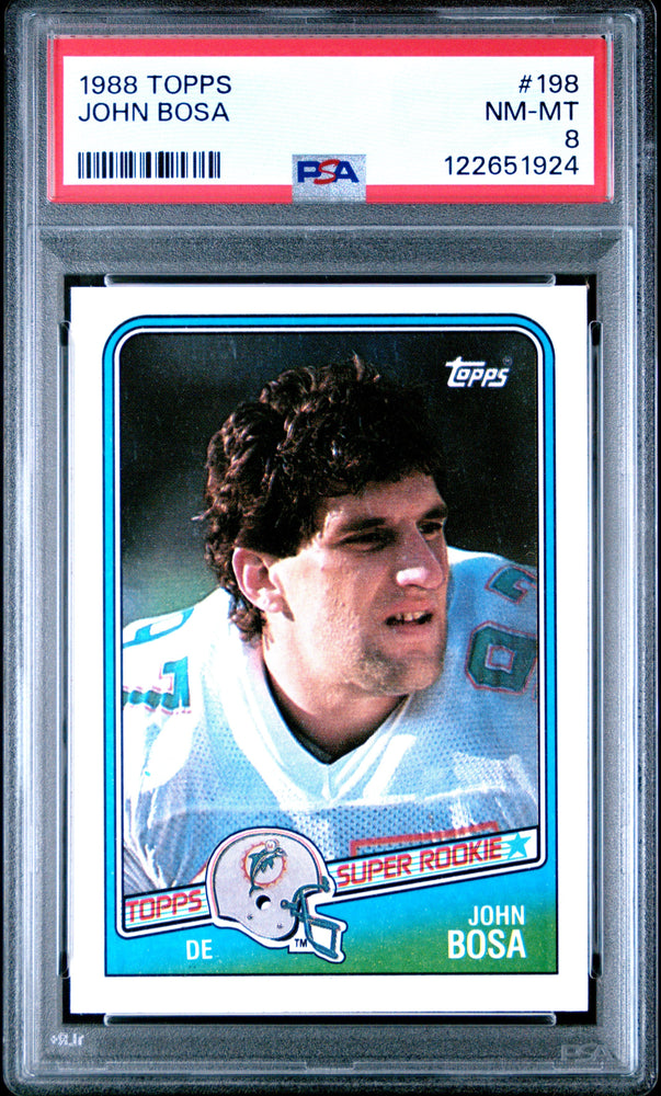 Graded 1988 Topps John Bosa #198 Rookie RC Football Card PSA 8 Near Mint (ONLINE ORDER ONLY)