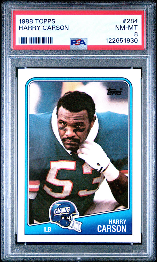 Graded 1988 Topps Harry Carson #284 Football Card PSA 8 Near Mint (ONLINE ORDER ONLY)