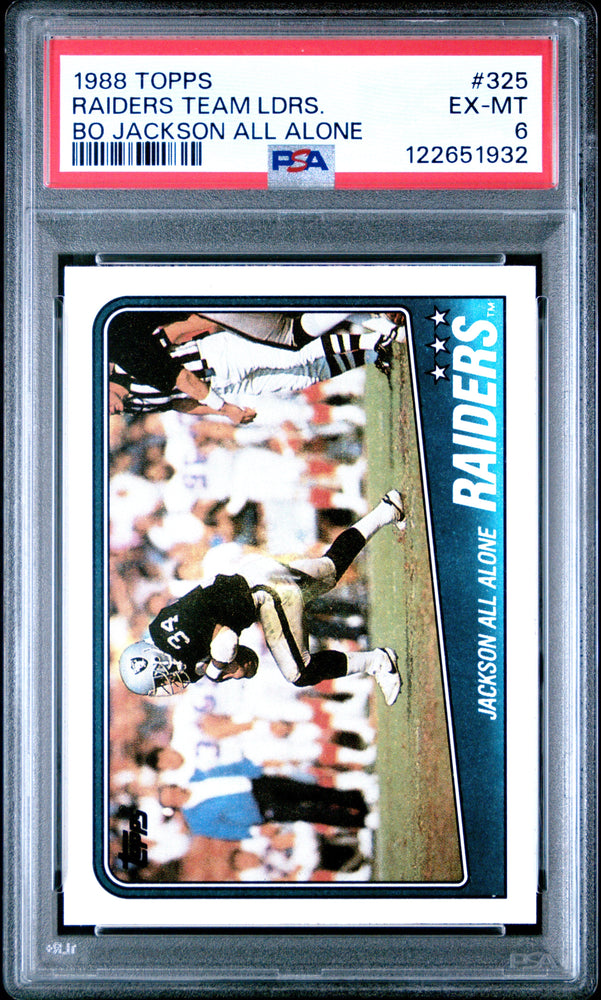 Graded 1988 Topps Raiders Team Leaders - Bo Jackson #325 Football Card PSA 6 Excellent (ONLINE ORDER ONLY)