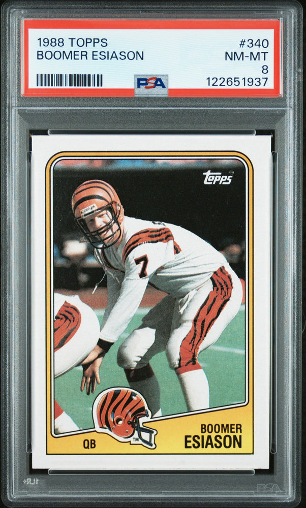 Graded 1988 Topps Boomer Esiason #340 Football Card PSA 8 Near Mint (ONLINE ORDER ONLY)