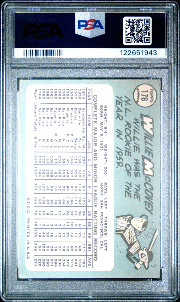 Graded 1965 Topps Willie McCovey #176 Baseball Card PSA 4 Very Good (ONLINE ORDER ONLY)