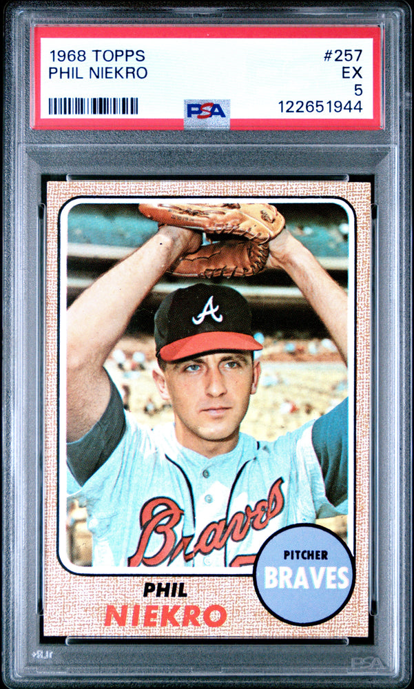 Graded 1968 Topps Phil Niekro #257 Baseball Card PSA 5 Excellent (ONLINE ORDER ONLY)