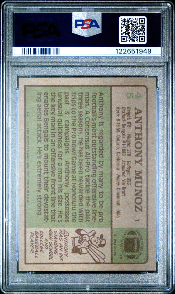 Graded 1984 Topps Anthony Munoz #45 Football Card PSA 8 Near Mint (ONLINE ORDER ONLY)