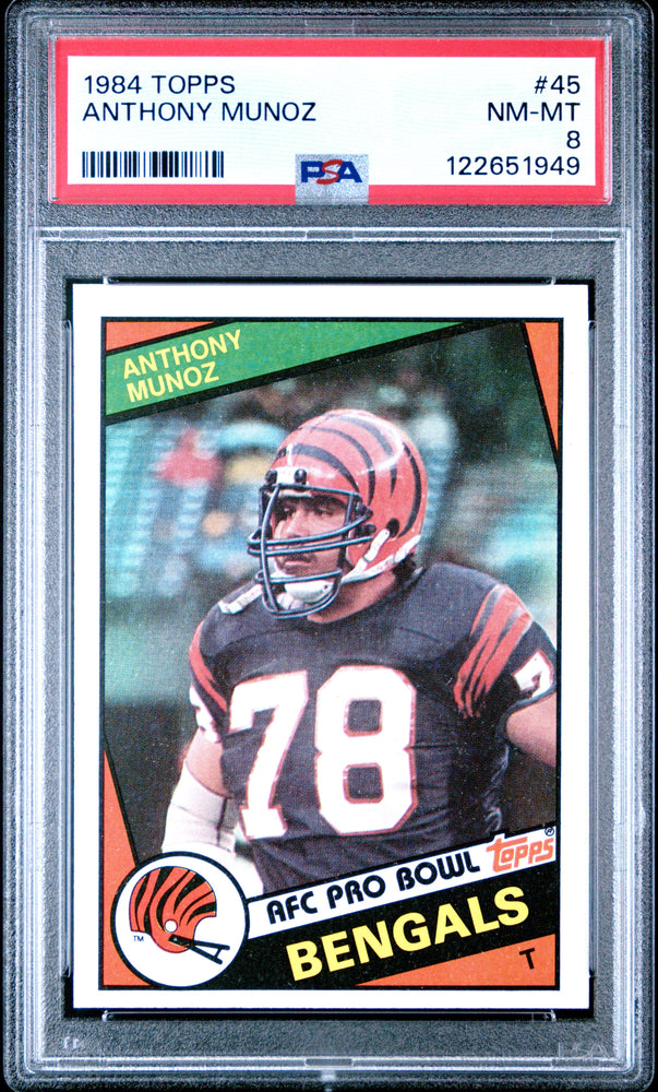 Graded 1984 Topps Anthony Munoz #45 Football Card PSA 8 Near Mint (ONLINE ORDER ONLY)