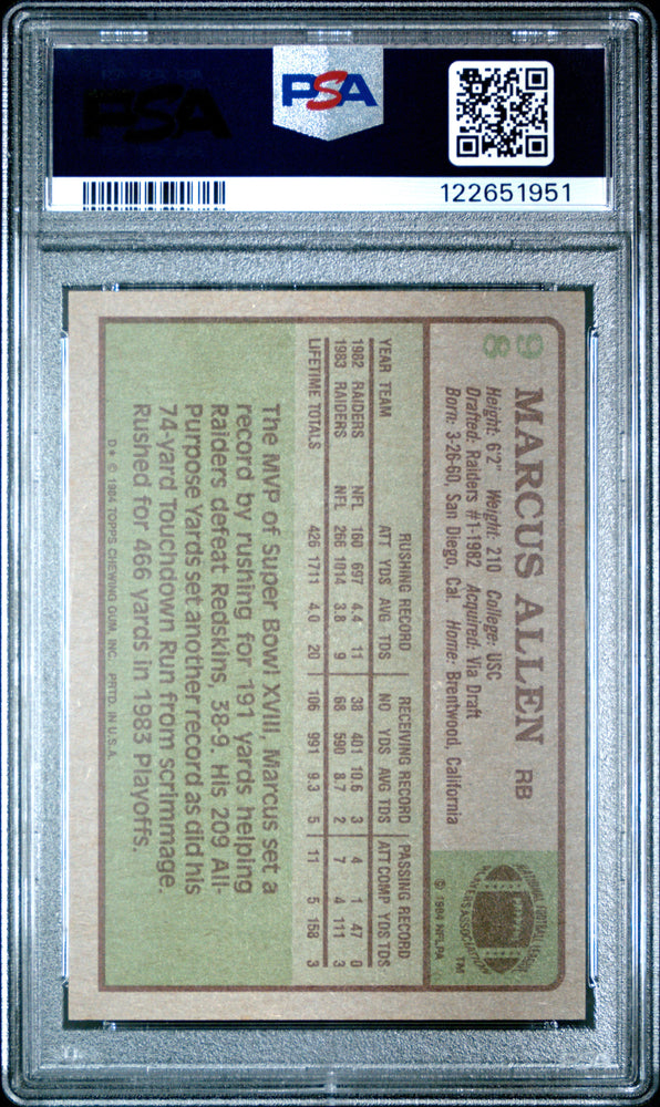 Graded 1984 Topps Marcus Allen #98 Football Card PSA 6 Excellent (ONLINE ORDER ONLY)