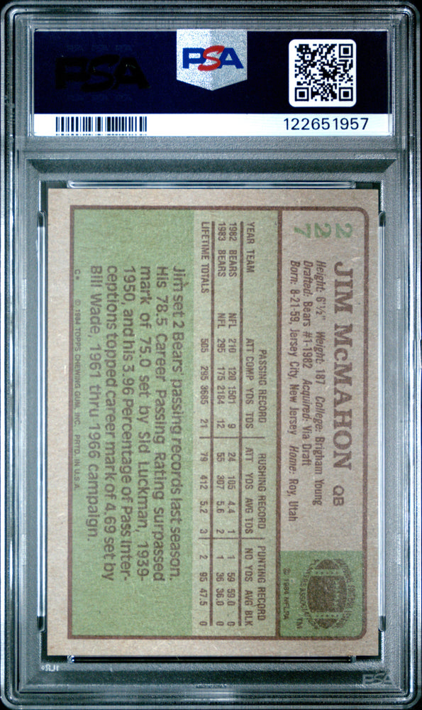 Graded 1984 Topps Jim McMahon #227 Football Card PSA 8 Near Mint (ONLINE ORDER ONLY)