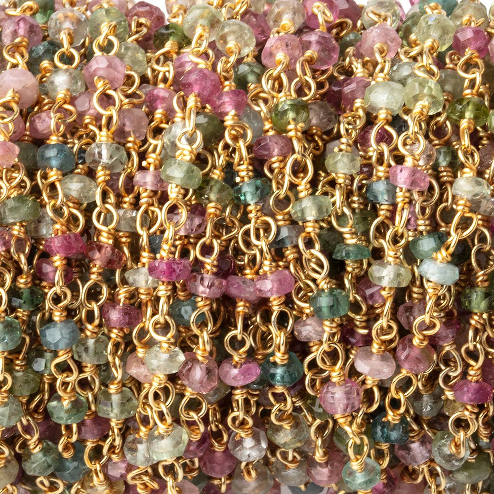 2.5-3mm Multi Color Tourmaline faceted rondelle Vermeil Chain by the foot (ONLINE ORDER ONLY)