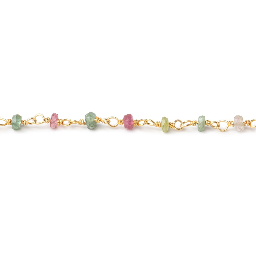 2.5-3mm Multi Color Tourmaline faceted rondelle Vermeil Chain by the foot (ONLINE ORDER ONLY)