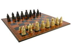Chess Set - Isle of Lewis Resin Chessmen on Faux Leather Chess Board (ONLINE ORDER ONLY)